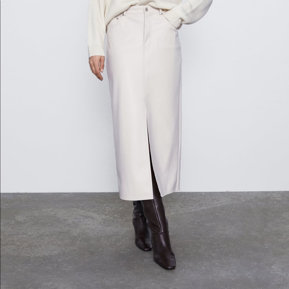 White faux letter midi skirt